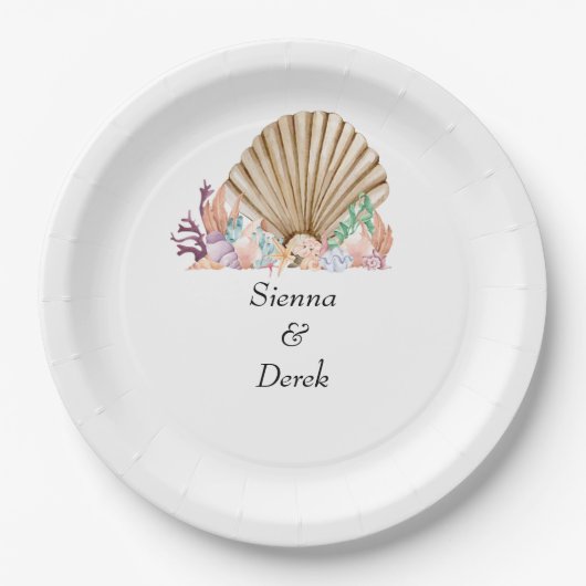 Koraal & Seashell strand bruiloft Papieren Bordje (Voorkant)
