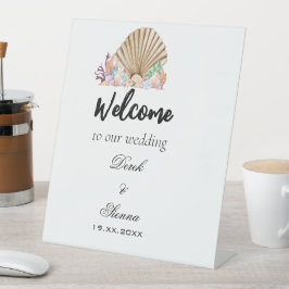 Koraal & Seashell strand bruiloft Reclamebord Met Voetstuk