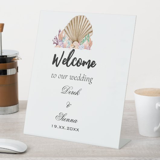 Koraal & Seashell strand bruiloft Reclamebord Met Voetstuk (Insitu)