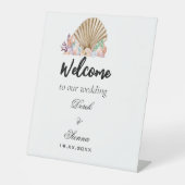 Koraal & Seashell strand bruiloft Reclamebord Met Voetstuk (Voorkant)