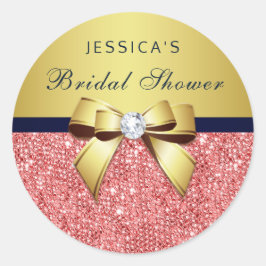 Koraal Sequins Gold Navy Diamonds Bow Vrijgezellen Ronde Sticker