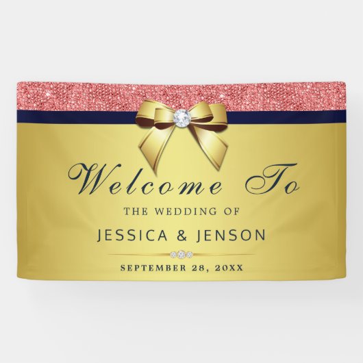 Koraal Sequins Marine Gouden Diamanten Boog Bruilo Spandoek (Horizontaal)