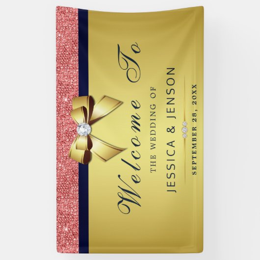 Koraal Sequins Marine Gouden Diamanten Boog Bruilo Spandoek (Verticaal)