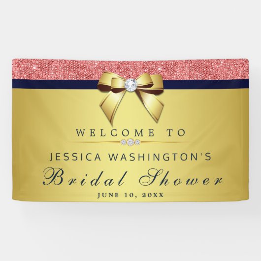 Koraal Sequins Navy Gold Diamonds Bow Vrijgezellen Spandoek (Horizontaal)