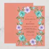 Koraal Serene Bloemenslingers Bruiloft Kaart (Voorkant / Achterkant)