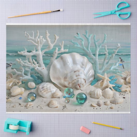 Koraal & Shell Display Pastelblauw Weefselpapier Tissuepapier (Craft)