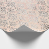 Koraal Silver Peach Grey Metallic Blush Damask Roz Cadeaupapier (Hoek)