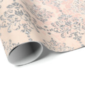 Koraal Silver Peach Grey Metallic Blush Damask Roz Cadeaupapier (Rol Hoek)