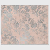 Koraal Silver Peach Grey Metallic Pink Floral Blus Cadeaupapier (Vlak)
