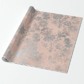 Koraal Silver Peach Grey Metallic Pink Floral Blus Cadeaupapier (Uitgerold)