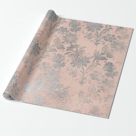 Koraal Silver Peach Grey Metallic Pink Floral Blus Cadeaupapier