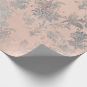 Koraal Silver Peach Grey Metallic Pink Floral Blus Cadeaupapier (Hoek)