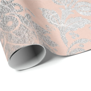 Koraal Silver Peach Grey Metallic Pink Floral Blus Cadeaupapier