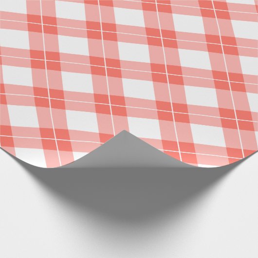 Koraal Sinaasappel en wit diagonaal geruite patroo Cadeaupapier (Hoek)