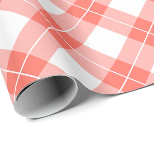 Koraal Sinaasappel en wit diagonaal geruite patroo Cadeaupapier (Rol Hoek)