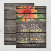 Koraal Sinaasappel Flower; Rustic Wood Sweet 16 Pa Kaart (Voorkant / Achterkant)