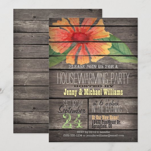 Koraal Sinaasappel Flower; Rustieke housewarming p Kaart (Voorkant / Achterkant)