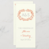 Koraal sinaasappel gebladerte lijst bruiloft progr programmakaart (Voorkant / Achterkant)