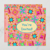 Koraal Sinaasappel Geel Patchwork Quilt Block Art Kaart (Voorkant / Achterkant)