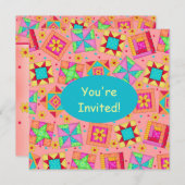 Koraal Sinaasappel Geel Patchwork Quilt Block Art Kaart (Voorkant / Achterkant)