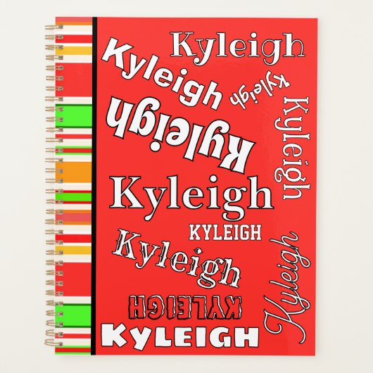 Koraal Sinaasappel Groen Goud Witte Strepen Gepers Planner (Voorkant)