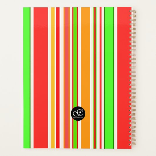 Koraal Sinaasappel Groen Goud Witte Strepen Gepers Planner (Achterkant)