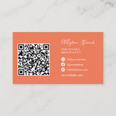 Koraal sinaasappel haar make-up foto initiaal qr c visitekaartje (Achterkant)
