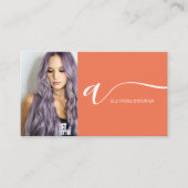 Koraal sinaasappel haar make-up foto initiaal qr c visitekaartje (Voorkant)