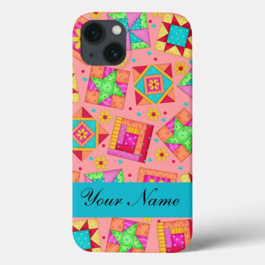 Koraal Sinaasappel Kleurrijke Patchwork Quiltblok  Case-Mate iPhone Case (Achterkant)