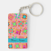 Koraal Sinaasappel Kleurrijke Quiltblokken & Geper Sleutelhanger (achterkant)