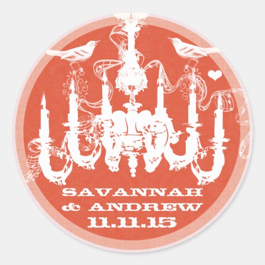 Koraal Sinaasappel  Love Bird kroonluchter Ronde Sticker (Voorkant)