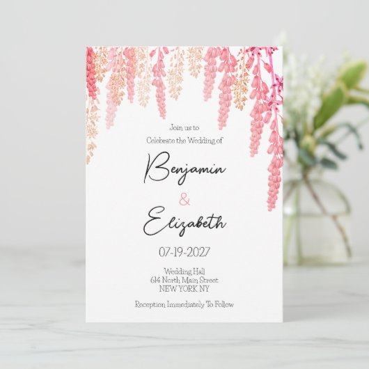 Koraal sinaasappel roze elegant bloemenbruiloft kaart (Staand voorkant)