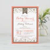 Koraal Sinaasappel, wit en Taupe Modern Baby showe Kaart (Staand voorkant)