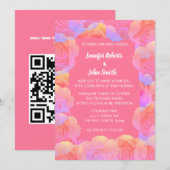 Koraal Sinaasappel Zalm Roze Bloemen QR Code Huwel Kaart (Voorkant / Achterkant)