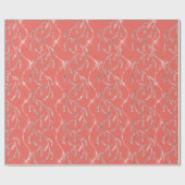 Koraal Snoep Vonk Laurel Floral Silver Diamonds Cadeaupapier (Vlak)