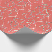 Koraal Snoep Vonk Laurel Floral Silver Diamonds Cadeaupapier (Hoek)
