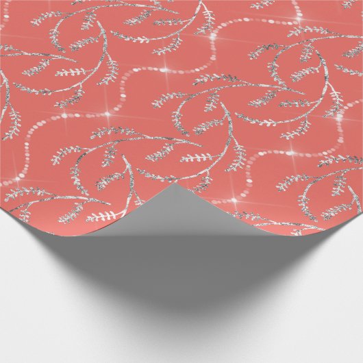 Koraal Snoep Vonk Laurel Floral Silver Diamonds Cadeaupapier (Hoek)