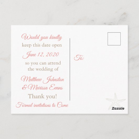 Koraal Starfish Aangepast sparen het Briefkaart va (Achterkant)