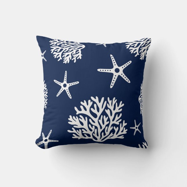 Koraal, Starfish, Blue and White, kustal, Maritime Kussen (Voorkant)