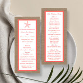 Koraal Starfish Burlap Beach Wedding Program Reclamekaart
