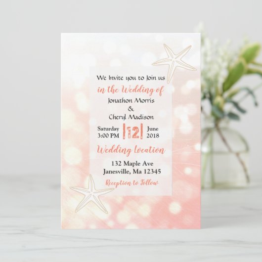 Koraal Starfish strand bruiloft uitnodigingen (Staand voorkant)