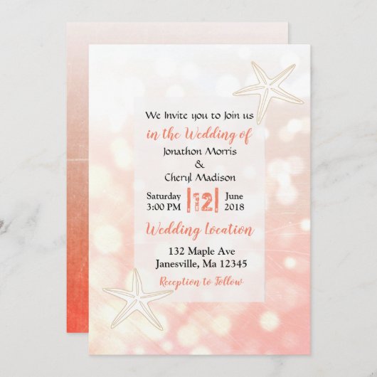 Koraal Starfish strand bruiloft uitnodigingen (Voorkant / Achterkant)