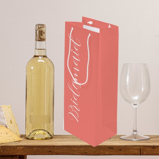 Koraal Stijlvolle Script Trouw Bruidsmeisje Wijn Cadeautas