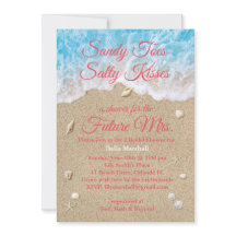 Koraal Strand Golven Bruids Douche Uitnodiging