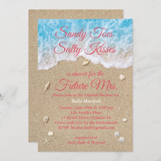 Koraal Strand Golven Bruids Douche Uitnodiging (Voorkant / Achterkant)