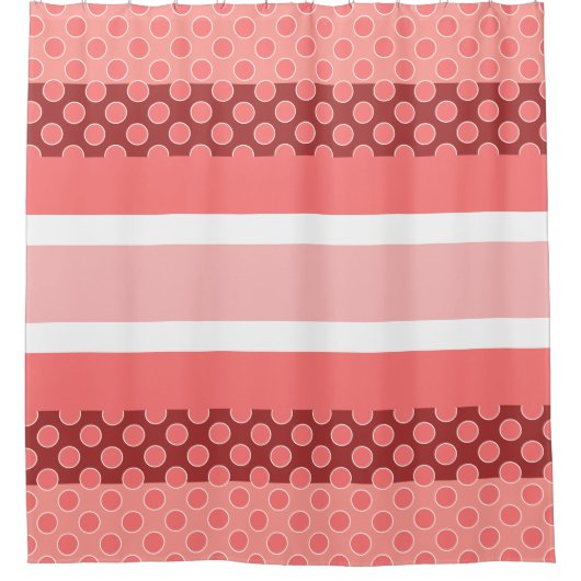 Koraal streep en polka dot douchegordijn (Voorkant)