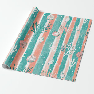 Koraal Strepen Kust Waterverf Patroon (6) Cadeaupapier