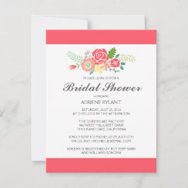 Koraal Stripes Bloemen Bruids Douche Uitnodiging