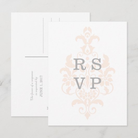 Koraal subtle Damask Wedding RSVP Briefkaart (Voorkant / Achterkant)