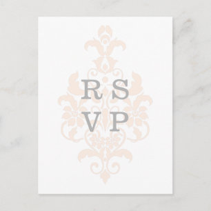 Koraal subtle Damask Wedding RSVP Briefkaart